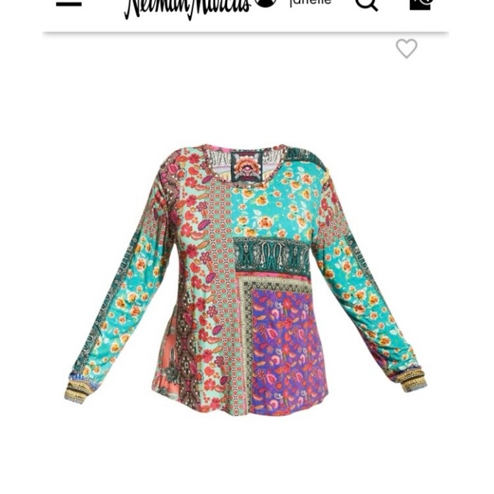 Johnny Was Colorful Patchwork Long Sleeve Top
